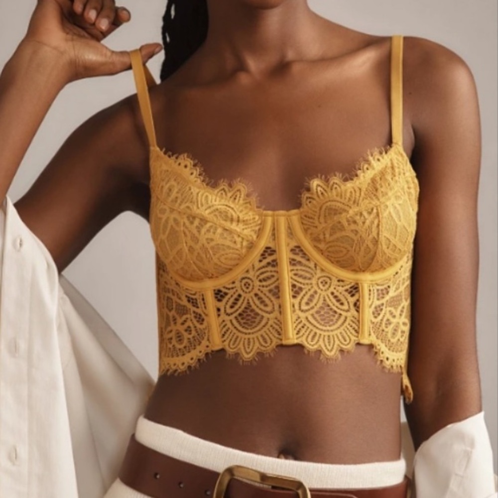 Anthropologie Golden Mustard Lace Longline Bralette